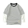 thumbnail image 2 of YOUYEDIAN Boy's Long Sleeve T-Shirts Striped, Cotton Blend Crewneck Tee Kids Stripes Shirt White 8-9 Years, 2 of 3