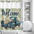 thumbnail image 2 of No Hook Shower Curtain, Blue Truck Spring Floral Shower Curtains for Bathroom with See Through Top Window, Sage Green Plaid Butterflies Waterproof & Washable Bath Curtain 60"x72", 2 of 9