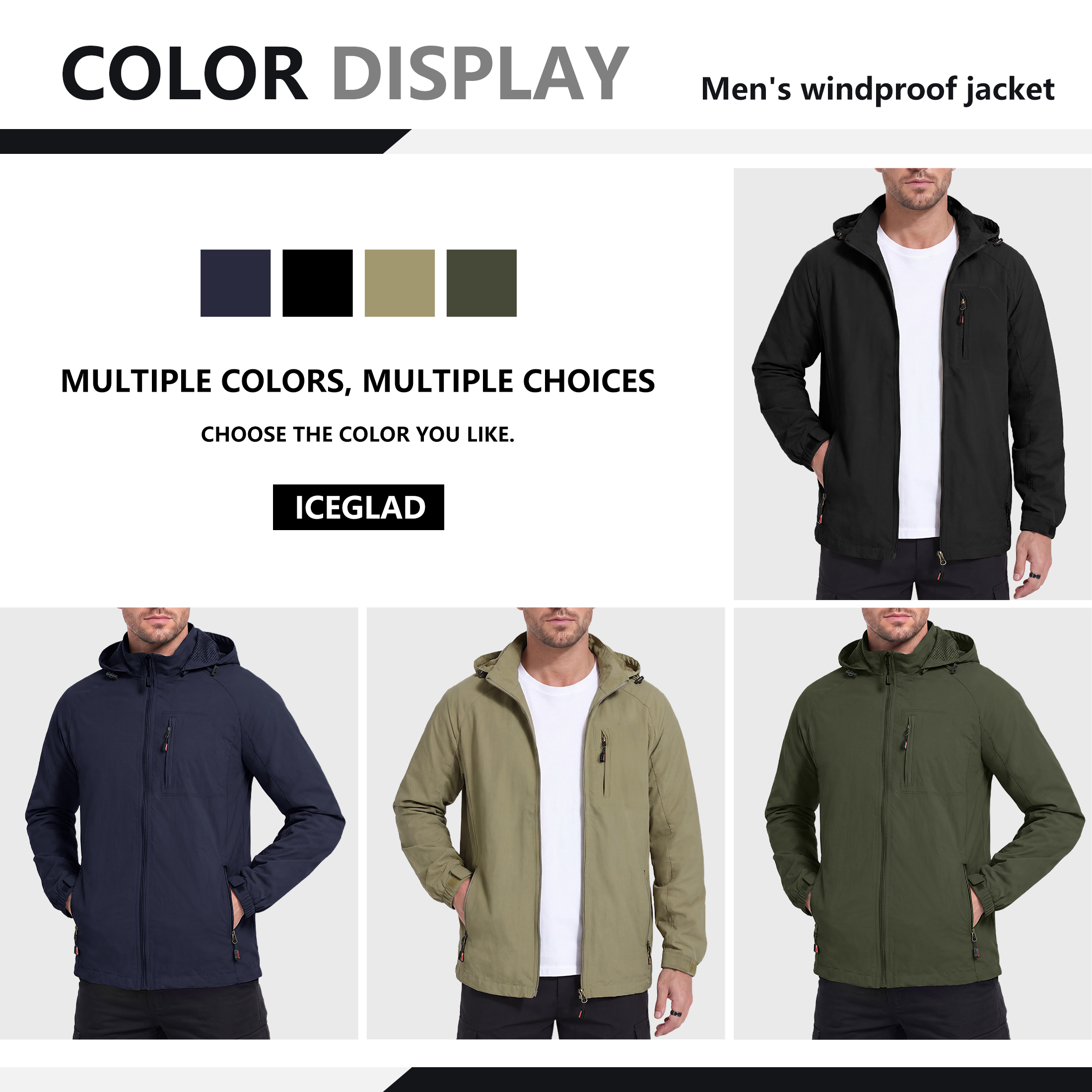 Iceglad Men's Lightweight Windbreaker Jacket with Detachable Hood photo 4
