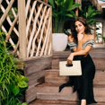 thumbnail image 2 of Bolso de mano Kseymeir Straw Clutch con asa superior para mujer, color beige, 2 of 4