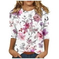 thumbnail image 1 of Pisexur Womens Hauts Mode Imprimé Floral T-Shirts Décontractés Col Rond Manches 3/4 Tee Tops Tendance Blouses Été Automne, 1 of 4