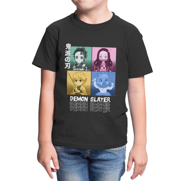 Demon Slayer Youth Chibi Big Head Squares On Black (Black, XS-XL)