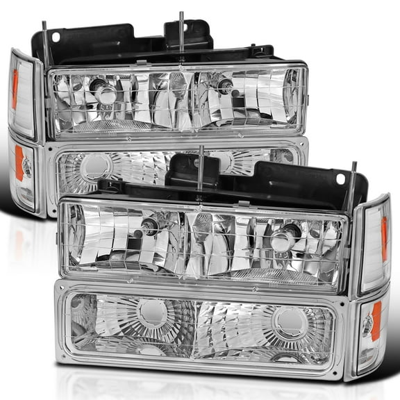 Spec-D Tuning Chrome Headlights   Bumper Lights   Corner Lamps Compatible with 1994-1998 GMC C10 Pickup Sierra Suburban, Left   Right Pair Headlamps Assembly