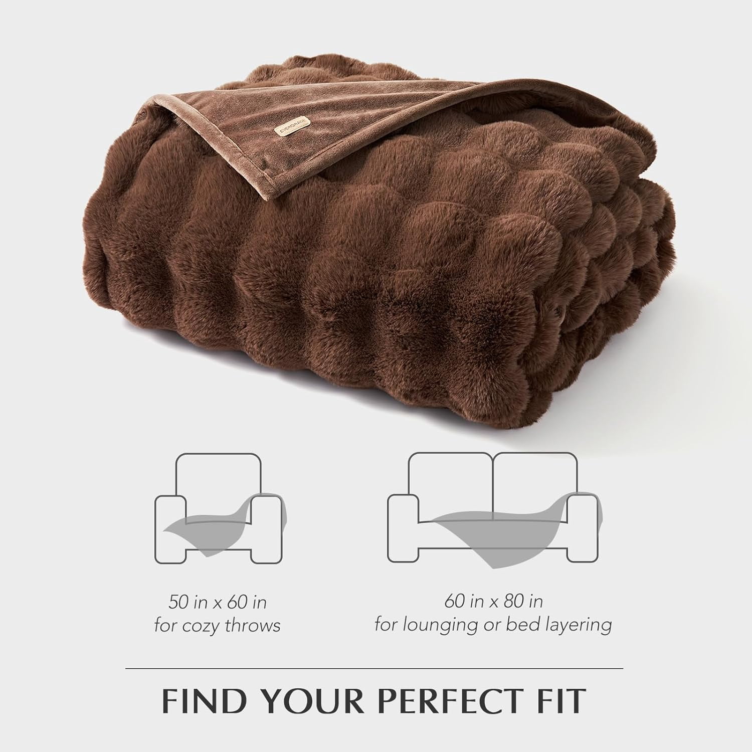 EverGrace Ultra Soft Luxury Fluffy Faux Rabbit Fur Throw Blanket, Thick Warm Bubble Throw for Bed, Cozy Plush Reversible Blankets for Couch, Chair, Sofa, Chestnut, 50x60 Inches