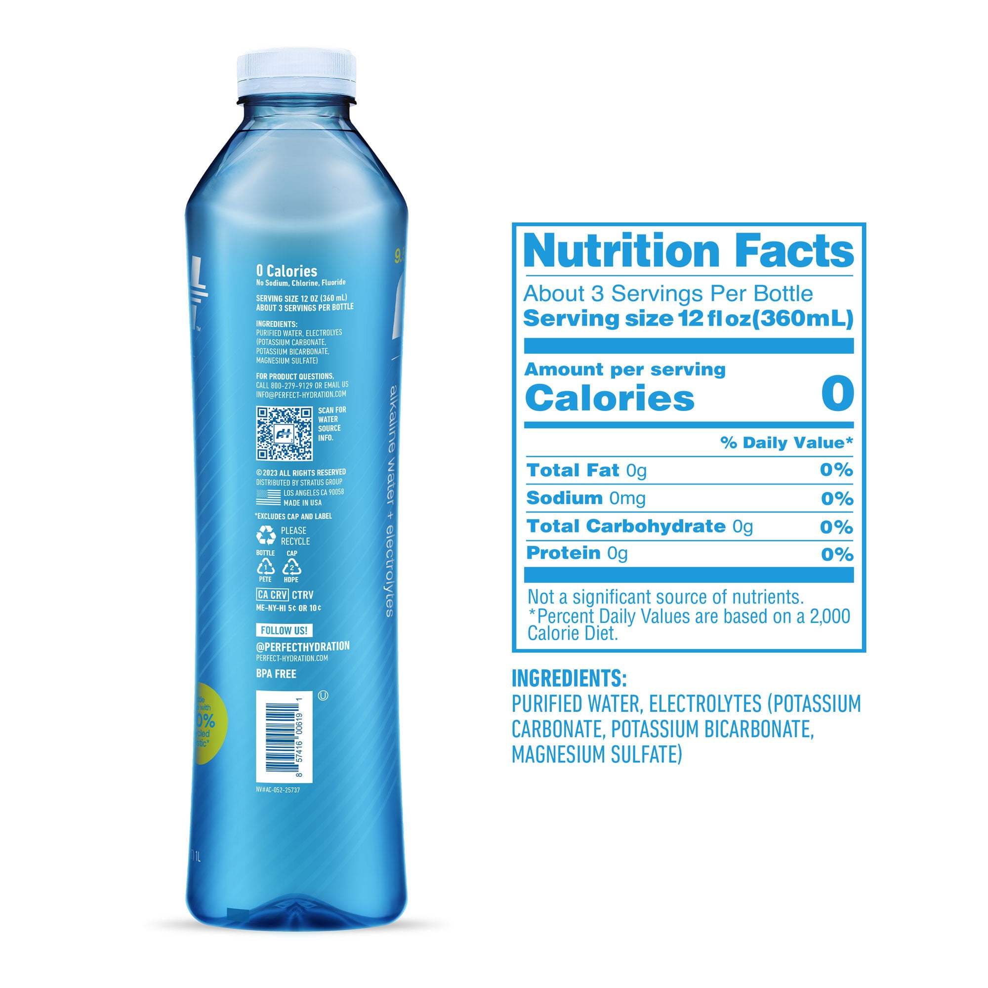 Perfect Hydration 9.5+ pH Alkaline Drinking Water, 1-Liter Bottle, Case of 15