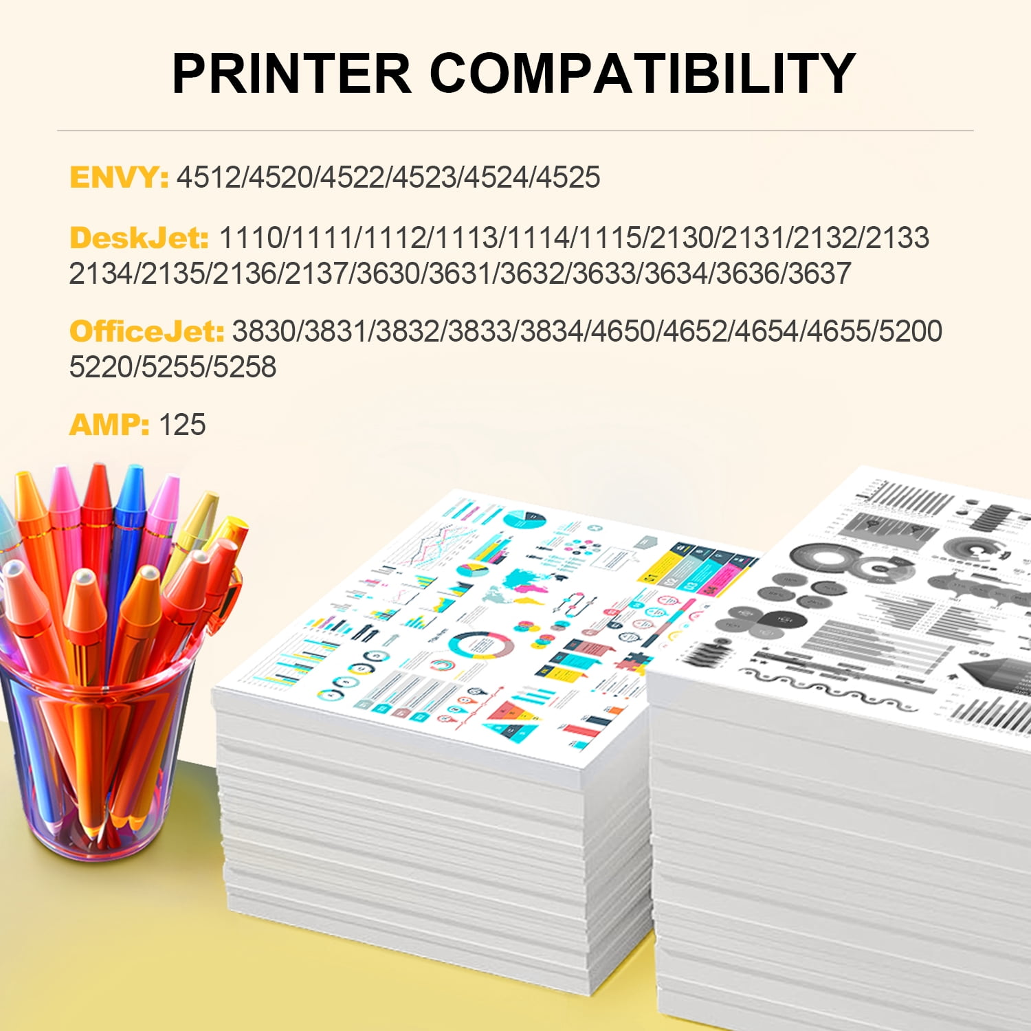 63XL Ink Cartridges Compatible for Combo Printer 63 Ink Cartridges for Officejet 3830 4650 5200 5258 5255 Envy 4520 4512 Deskjet 1112 3630