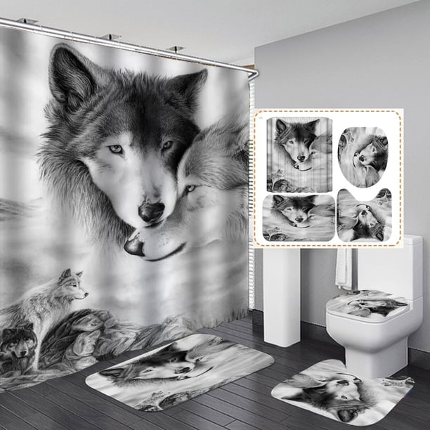 Set de baño Wolf, cortina de ducha impermeable de poliéster, 4 unidades