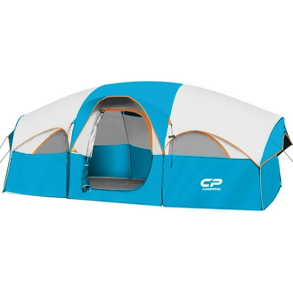 Tent 8 Person Camping Tents, Weather Resistant Family Tent, 5 Large Mesh Windows, Double Layer, Divided Curtain for Separated Room, Portable with Carry Bag Sky Blue