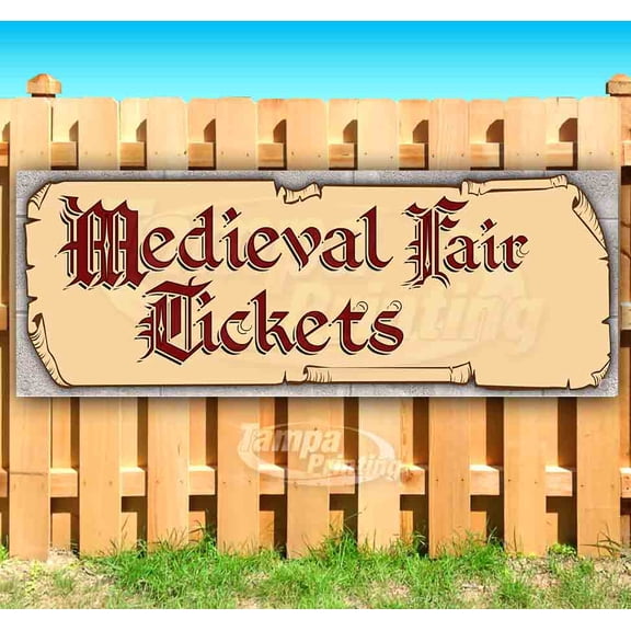 Medieval Fair Tickets Red Text 13 oz Vinyl Banner With Metal Grommets