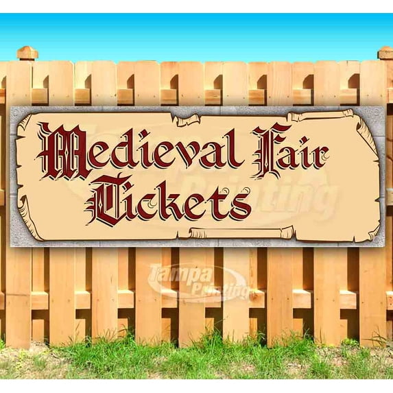 Medieval Fair Tickets Red Text 13 oz Vinyl Banner With Metal Grommets