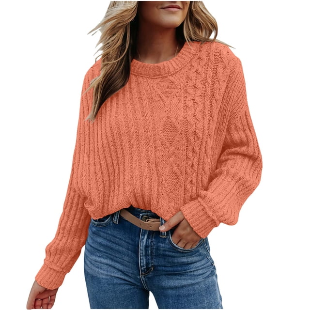 Qertyioot Pull pour Femmes, Mode Décontractée Manches Longues Col Rond Pull Tricoté