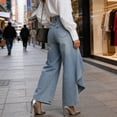 thumbnail image 3 of Kilaqueen Women's High Waisted Wide Leg Wrap Skirted Jeans Button Front Flowy Asymmetrical Denim Pants Trousers with Pockets, 3 of 5