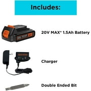 BLACK+DECKER 20V Cordless 3/8 in Drill Driver, 1.5Ah, Battery and Charger Included