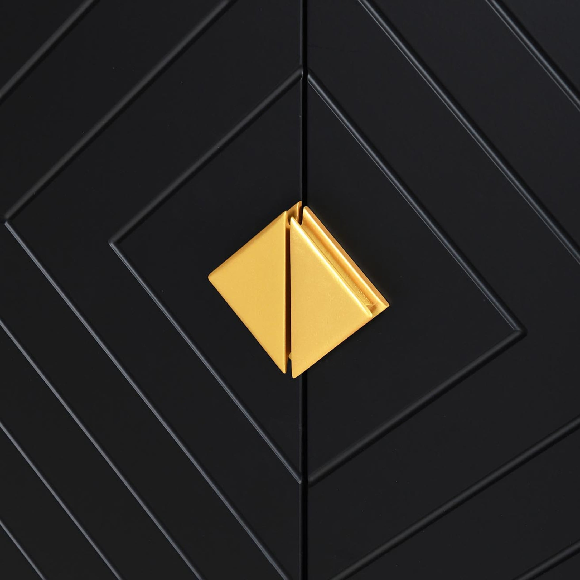 Nocle House Farron Modern 4-Door Storage Cabinet with Adjustable Shelves, Rubberwood, Black + Gold
