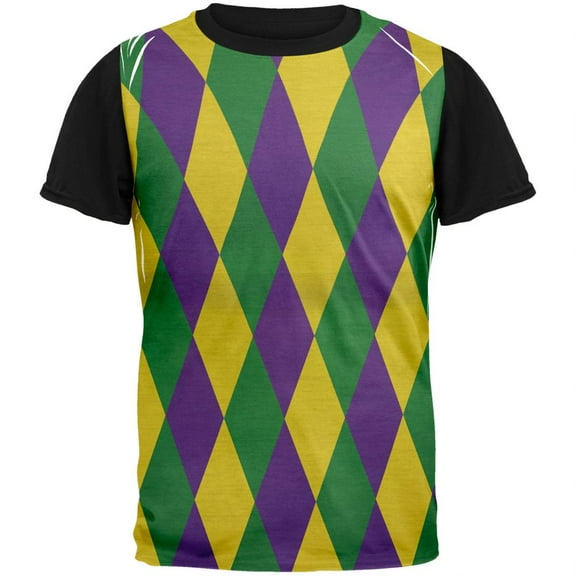 Mardi Gras Jester Costume Adult Black Back T-Shirt - Medium