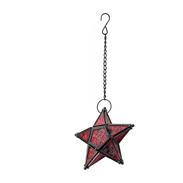European Style Embossed Glass Five Pointed Star Candlestick Hanging Wind Lamp Aromatherapy Candle Holder for Home