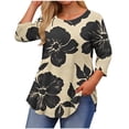 thumbnail image 2 of Sawvnm Women Tops Fashion Women's Fashion Loose Casual Printing 3/4 Sleeve T-Shirt Round Neck Plus Size Top Women Cute Tops Black 4XL, 2 of 5