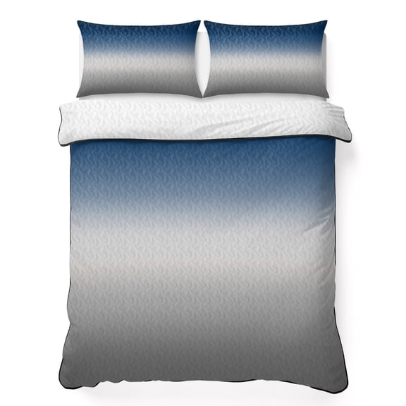 Full Quilt Set 78''x90'', Navy Blue Gray Ombre Lightweight Summer Bedspread Coverlet Set with 2 Pillow Shams, Modern Gradient Abstract Art Breathable All Season Quilt Bedding for Bedroom/Guest Room