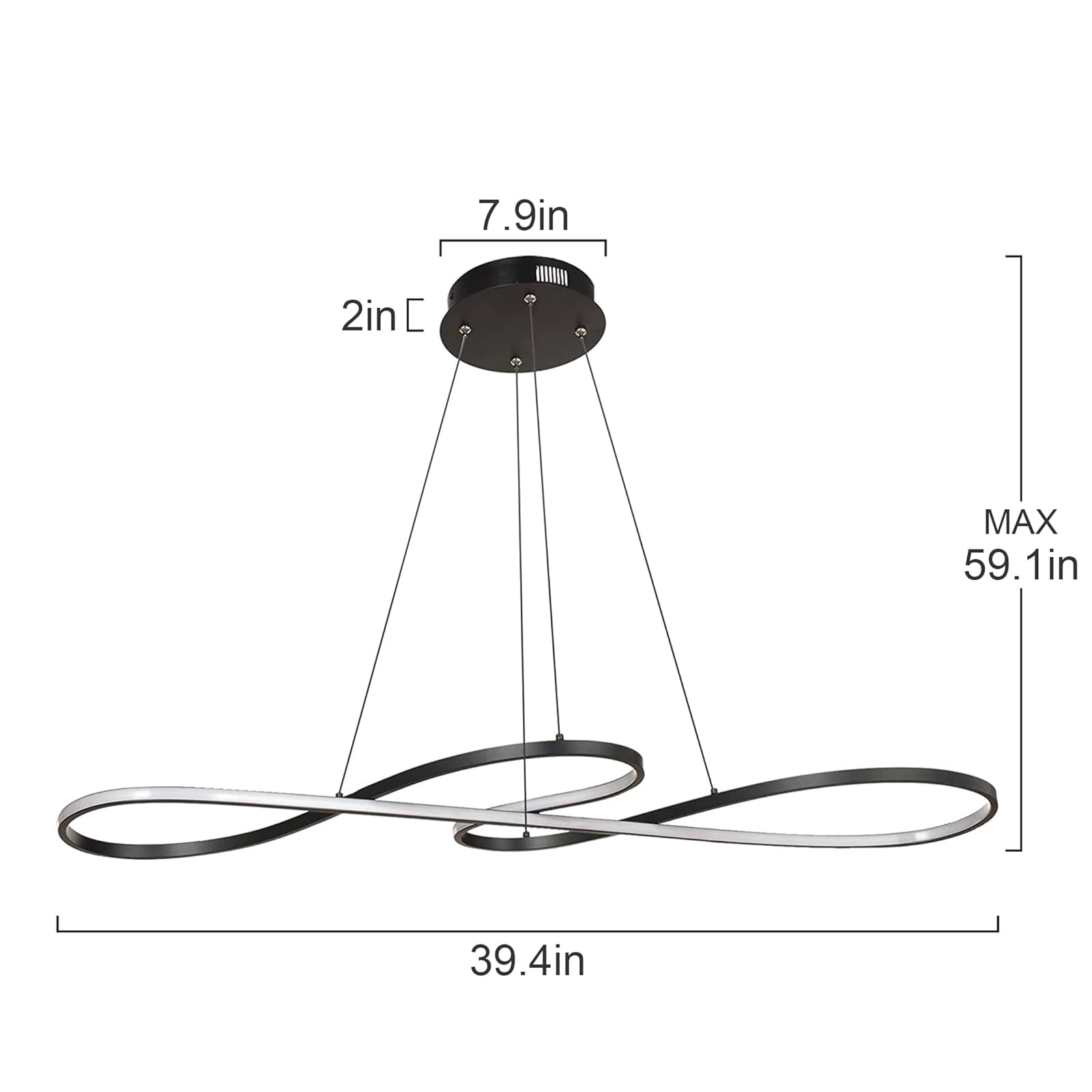 Pendant Light Modern Dimmable Chandelier Musical Note Black Contemporary Wave Hanging Lighting Fixture for Bedroom Kitchen Island Dining Room Living Room