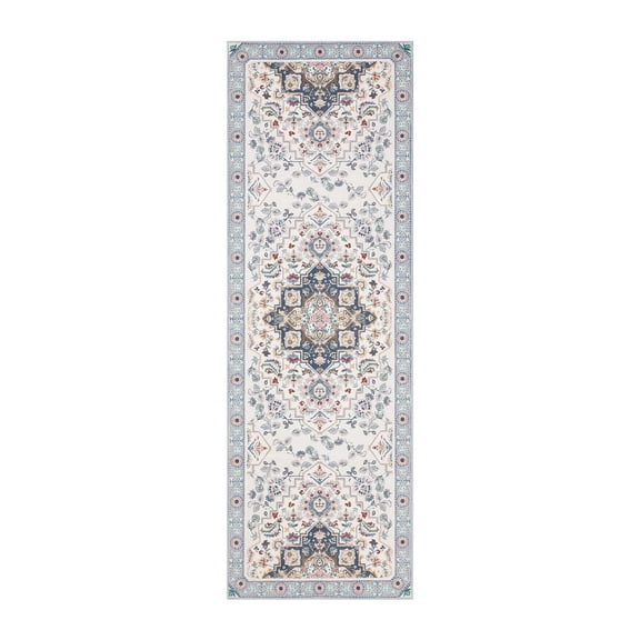 Vintage Ethnic Area Rugs, Classical Badge Washable Non-Slip Rug for Bedroom, Dining Room, Living Room, 2 x 6 ft, Blue, 1 Pack