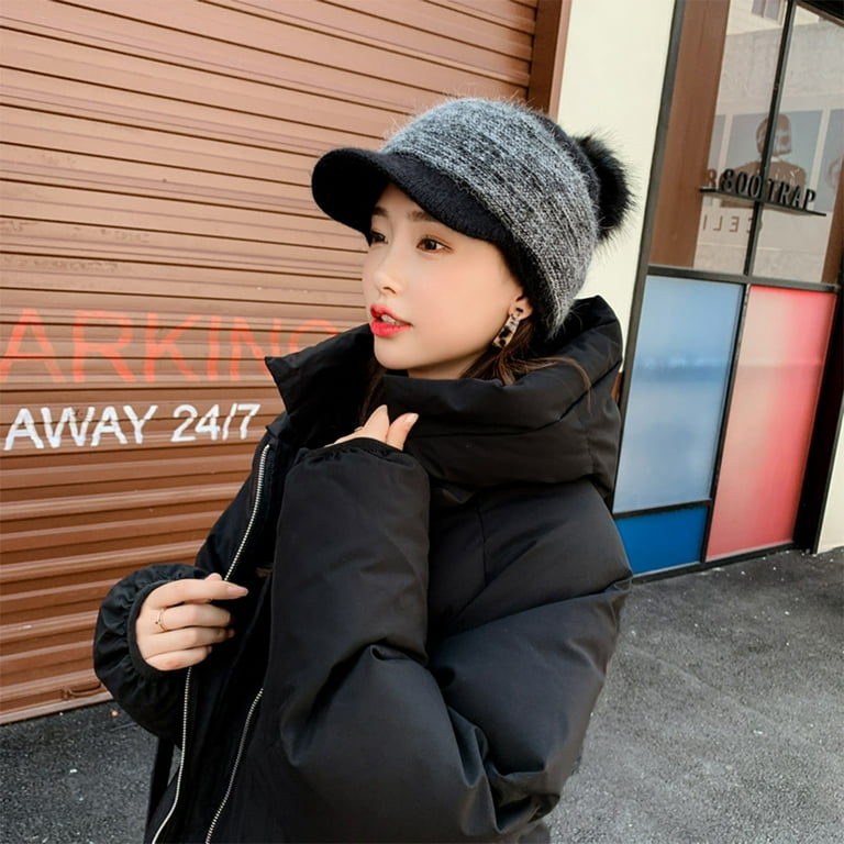 Womens winter hat with bill top