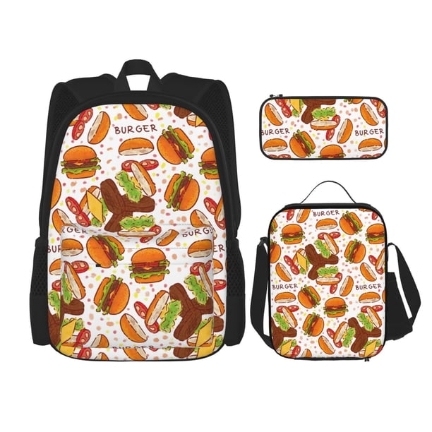 Balery Burger Mochila Escolar 3 en 1 para Niños - Mochila Resistente con Lonchera Térmica y Estuche - Mochila Escolar para Niños y Niñas
