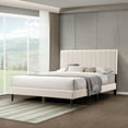 thumbnail image 2 of Bed Frames Cream White Upholstered Queen Platform Bed Frame, Tufted Channel Headboard, Mid-Century Bedroom Furniture, No Box Spring Required, Bed Frame Wood Slats, Modern Soft Boucle, 64.25" x 84.5Cr, 2 of 16