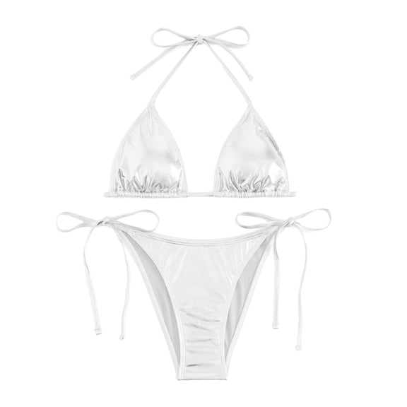 Ticikt Women's Metallic Shiny Bathing Suit High Waisted Triangle Tie Side Swimsuit Bikini Set
