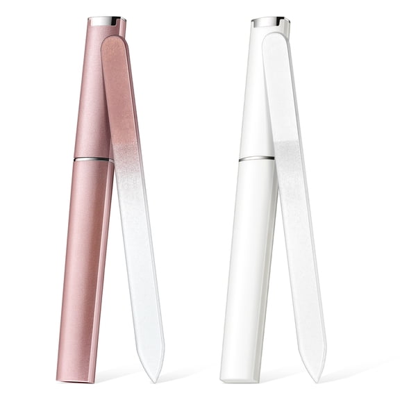 MORGLES Glass Nail Files 2 Pack, Washable Nail File Set with Protective Cases for Natural Nails