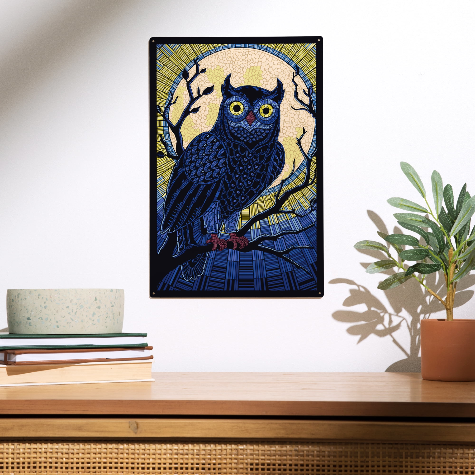 Owl, Paper Mosaic Birch Wood Wall Sign (6x9 Rustic Home Decor