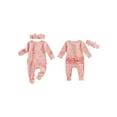 thumbnail image 2 of Suealasg Baby Girl 2Pcs Fall Outfits Ruffle Long Sleeve Bow Print Jumpsuit with Headband Set Newborn Clothes, 2 of 9