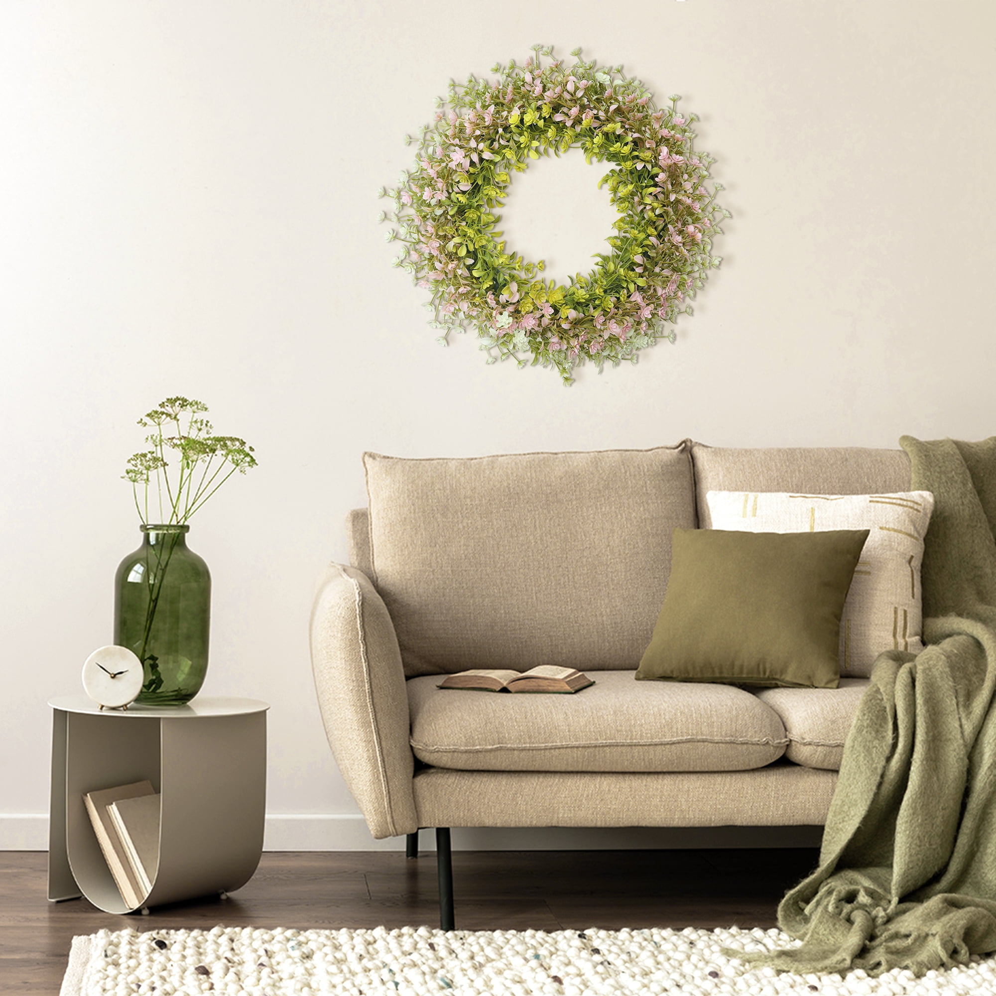 Unique Bargains Eucalyptus Wreaths for Front Door Artificial Decorations Wreaths Pink