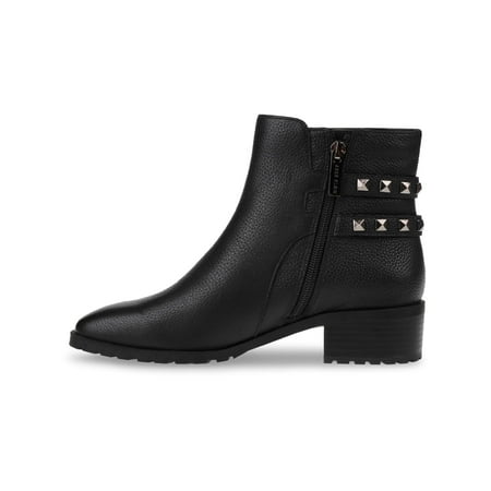 

Anne Klein Womens CAIMILE Zipper Leather Ankle Boots Black 8 Medium (B M)