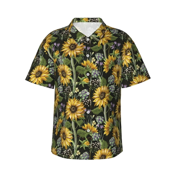 Fotbe Sunflowers Camisa Hawaiana para Hombre Unisex – Camisa Casual de Verano con Botones de Manga Corta de Algodón y Lino,XX-Large