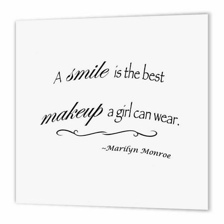 3dRose A smile is the best makeup a girl can wear, Marilyn Monroe quote, Iron On Heat Transfer, 10 by 10-inch, For White