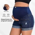 thumbnail image 5 of Bovxnpu Maternity Clothes For Women, Women's Maternity Jean Shorts Summer Distressed Denim Shorts, Woman Fashion Solid Color Elastic Waist Pockets Shorts Jeans, 5 of 6
