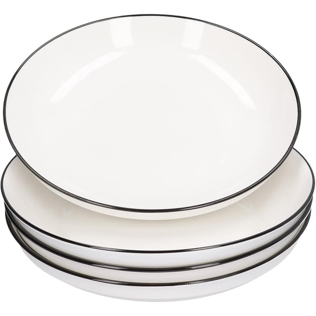 4 Pcs Ceramic Dinner Plates Set Black Line Tableware 8 Inch Round Salad Steak Plate