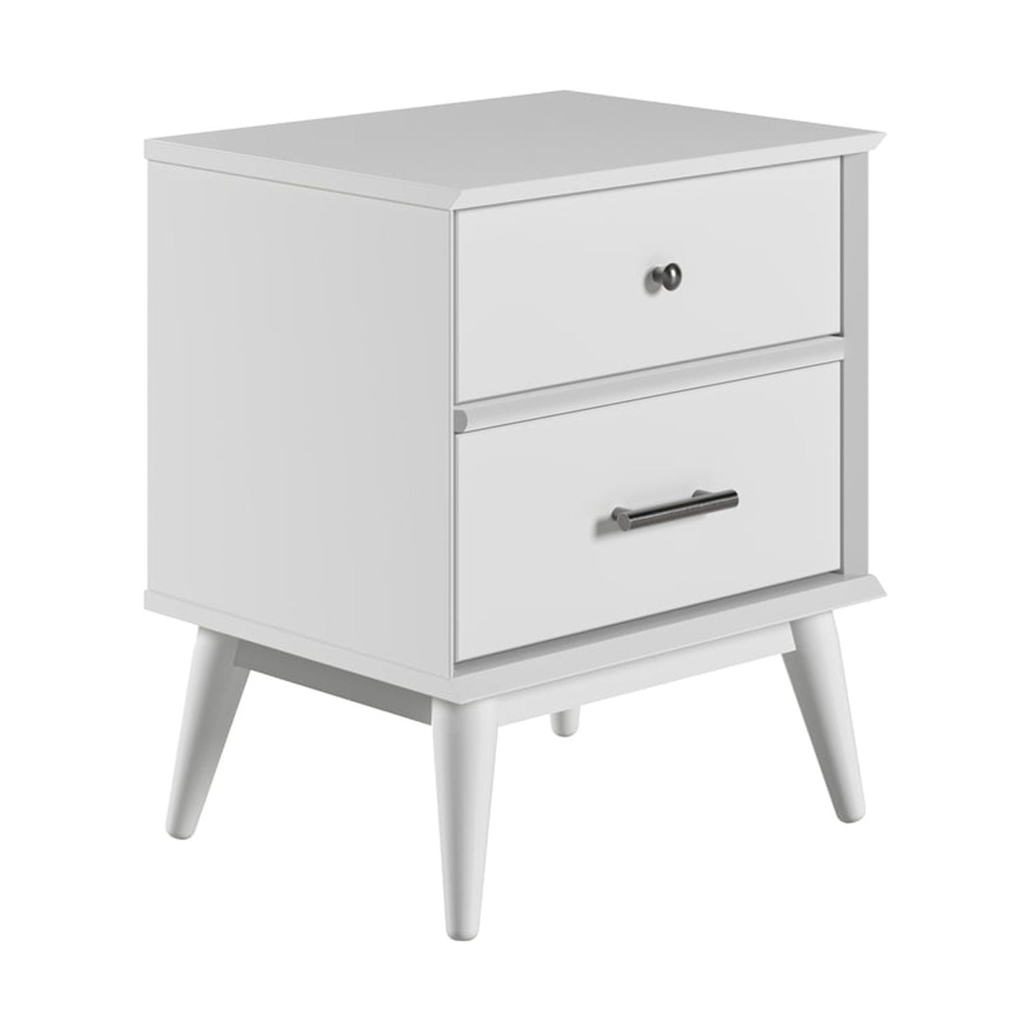 Camaflexi Mid Century 2 Drawer Night Stand Solid Wood, White