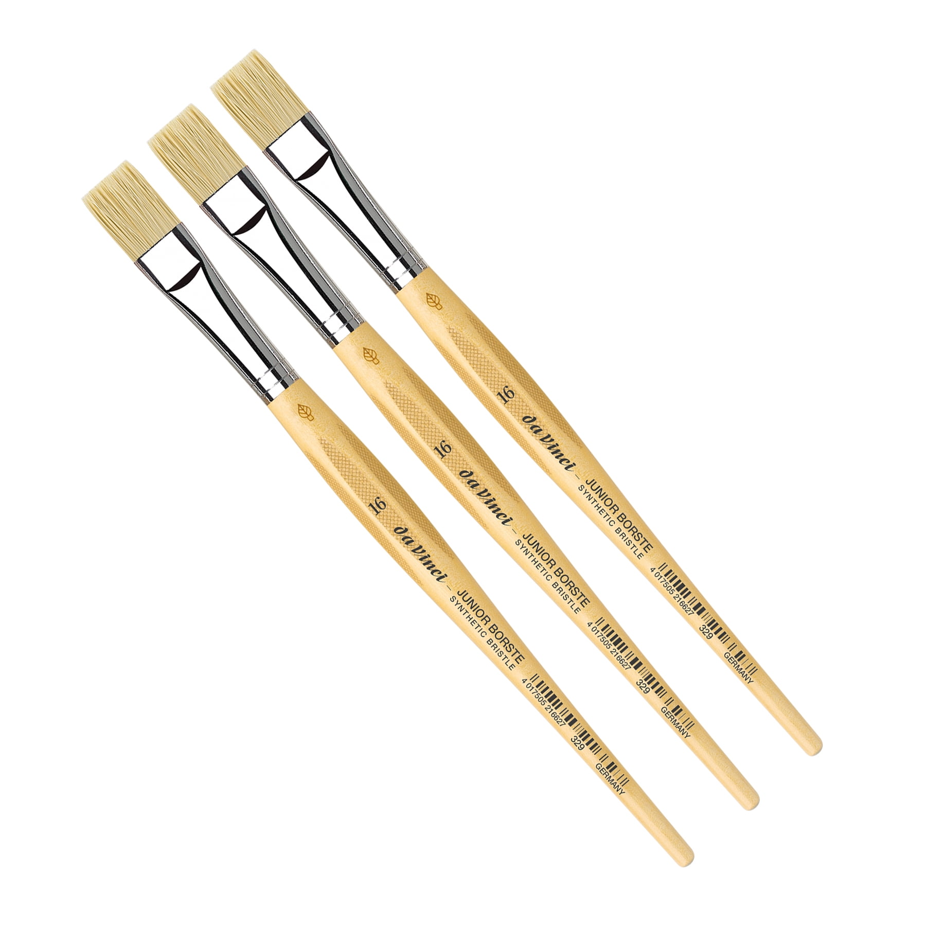 da Vinci JUNIOR BORSTE Synthetic Student Brush, Synthetic, Tempera, Flat, Series 329, Size 16, Pack of 3