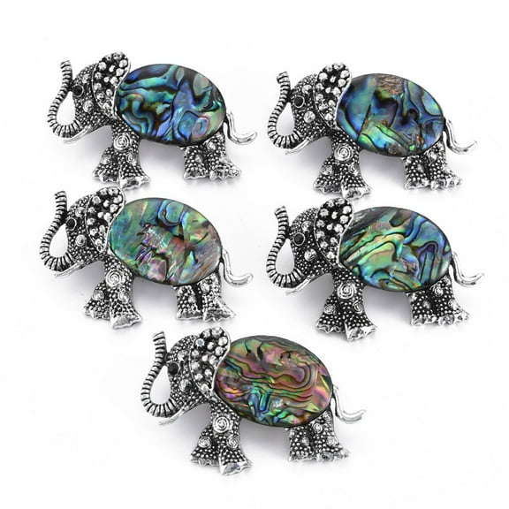 5pcs Elephant Alloy Rhinestone Brooch Paua Shell Lapel Pin with Loop for Backpack Clothes Jewelry Cadmium Free & Lead Free Antique Silver Colorful 29x46x14mm Hole: 7x4mm Pin: 0.7mm