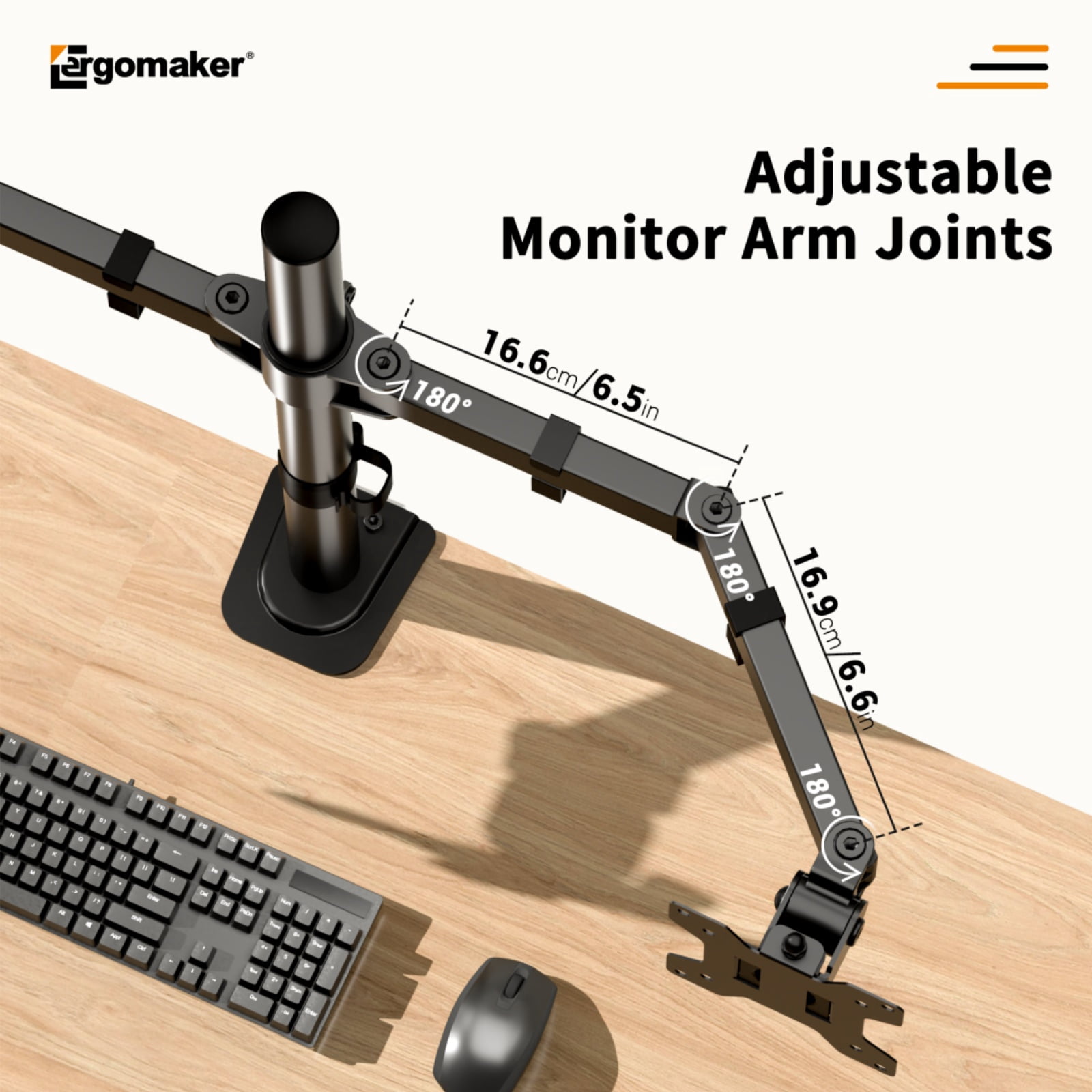Ergomaker Dual Monitor Desk Mount for 13-27 " Screens Black Adjustable Height Monitor Arm