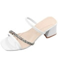 thumbnail image 3 of Women's Rhinestone Square Toe Heeled Mules, Chunky Heel Dress Sandals, Fairy Style Comfortable High Heel Shoes for Summer Wear, 3 of 7