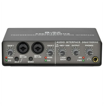 Professional 24Bit 192KHz Audio Interface 2 Input Sound Card for Electric Guitar Loopback External Studio PC Recording