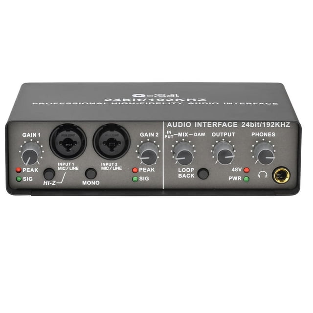 Interface Audio Professionnelle 24Bit 192KHz 2 Entrées Carte Son pour Guitare Électrique Loopback Enregistrement Studio PC