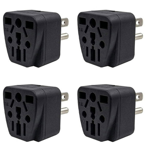 4X US Travel Plug Adapter EU/UK/AU/In/CN/JP/Asia/Italy/Brazil to USA (Type B), 3 USA Plug, Charger Converter Black
