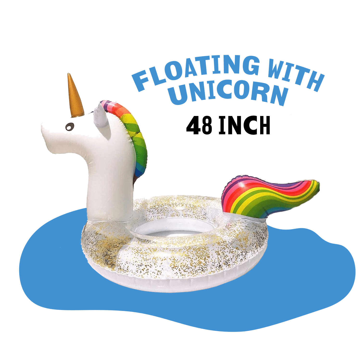 Inflatable Unicorn Pool Float Ride with Fast Valves Large Rideable Blow-up Summer Beach Swimming Pool Toys Kids Adults (48 inch)