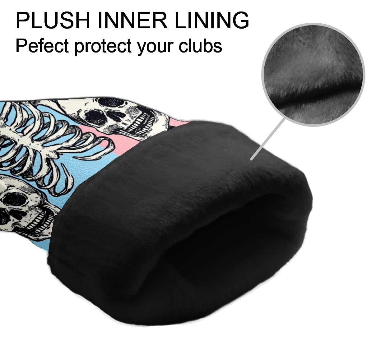 Golf Club Head Covers - Human Skeleton Design, PU Leather, Waterproof, Fits Fairway Woods/Hybrid, Unisex, Fits Most Brands