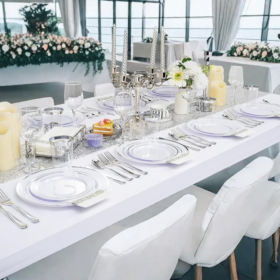 Supernal 400pcs Silver Plastic Dinnerware Set