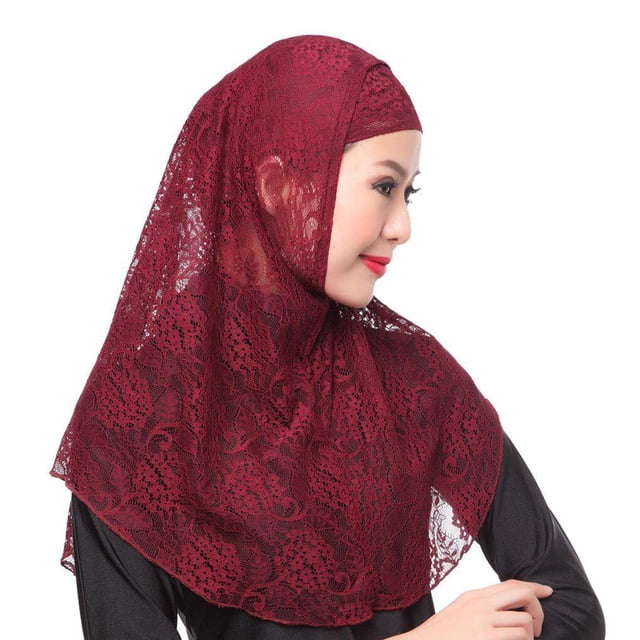 Minnieouse Pañuelo con patrón de encaje para mujer, bufandas de piezas, chal para adultos, cubierta completa lisa, capa envolvente ligera Accesorio para el cabello vino rojo