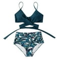 Baocc Bikinis Women Cross High Waisted String Floral Printed 2 Piece